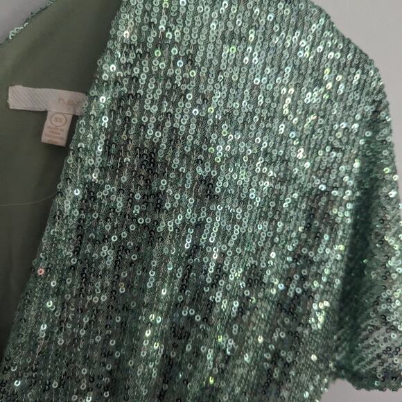 Women's Harlyn Mint Blue Sequin Dress XS Faux Wrap Front Cocktail Formal - Picture 7 of 8
